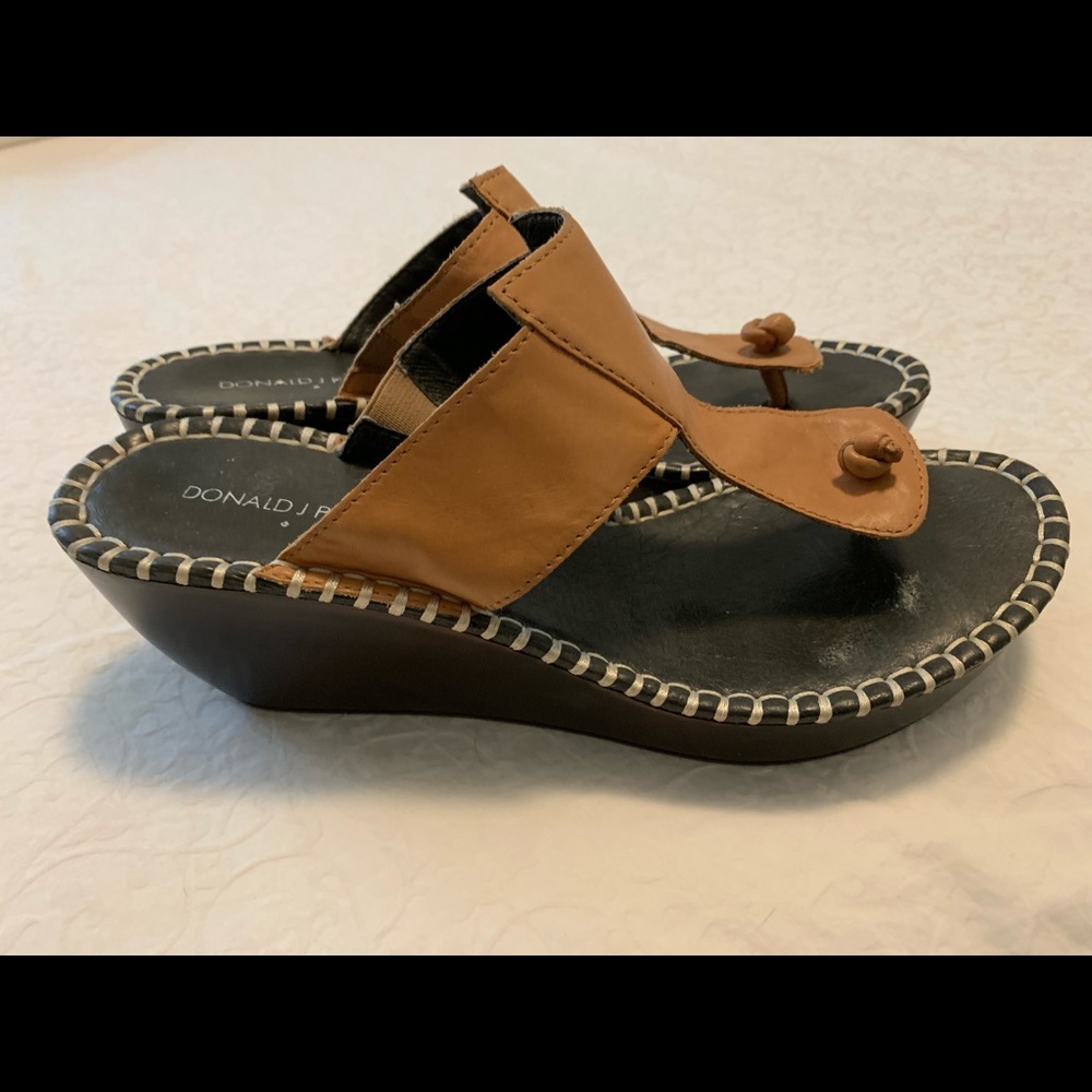 Donald J. Pliner Tan Leather Wedge Thong Sandals